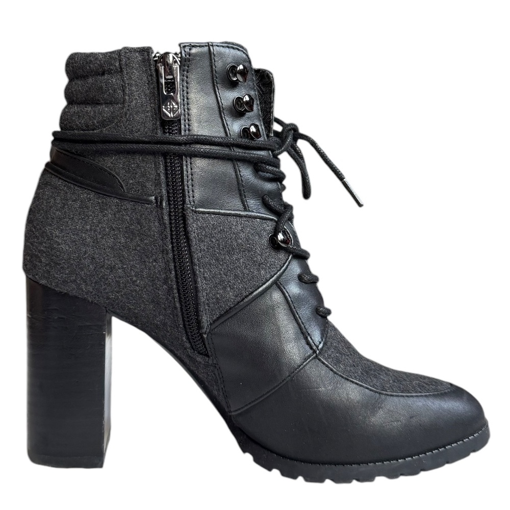 Antonio Melani Leather‎ Flannel Treaded Lug Sole Lace Up Zippered Boot Sz 7 1/2